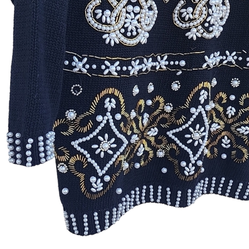 VINTAGE 1980s Margules Beaded Pearl Sweater S Oversized Holiday Christmas Glam - Picture 8 of 17